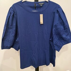 J. Crew Women's Navy Blouse with Eyelet Sleeves